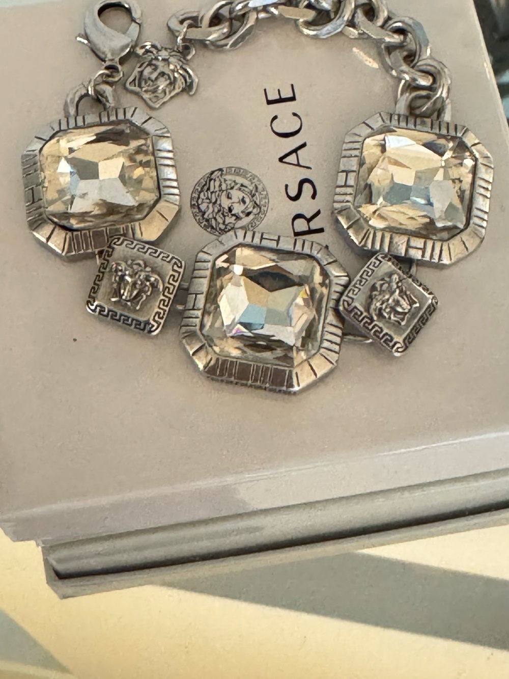 Versace Silver-Tone Bracelet with Large Clear Crystals - Picture 4 of 10
